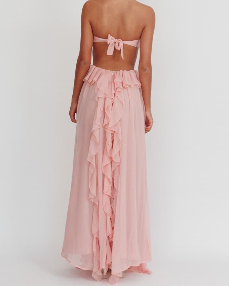 Elegant Ruffle Chiffon Maxi Blush Dress - Image 4