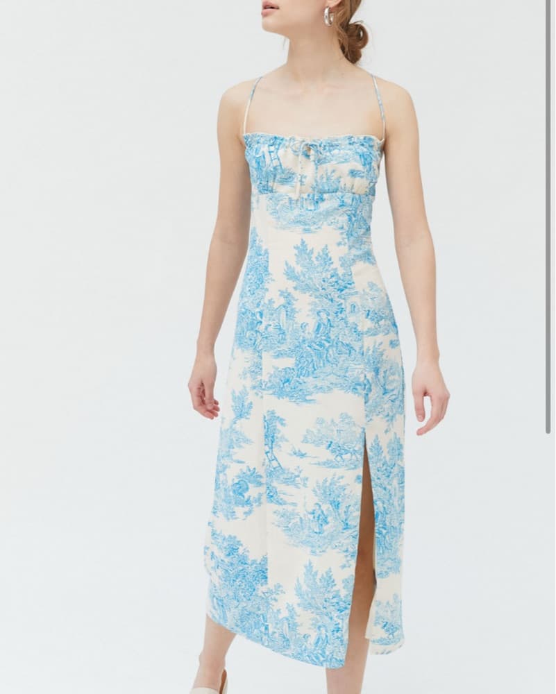Blue Toile Print Midi Dress - Image 1