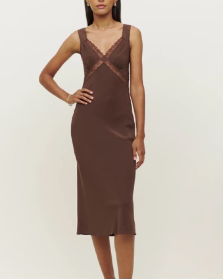 Brown Silk Midi Dress - Image 1
