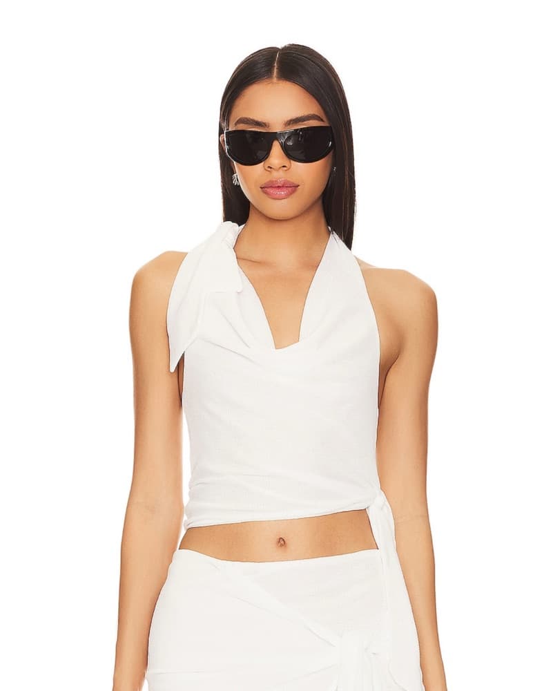 Sleek White Crop Top and Slit Skirt Set - Image 3