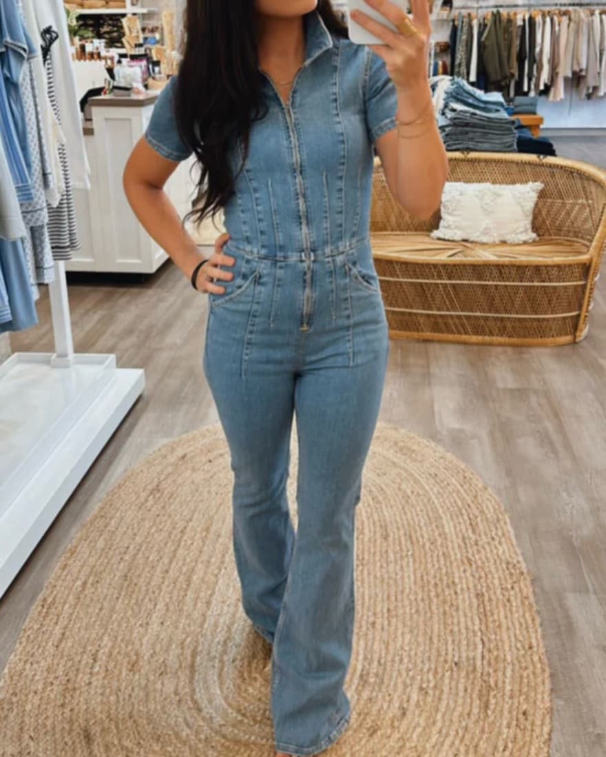 Free People Jayde Denim Flared Jumpsuit - Image 6