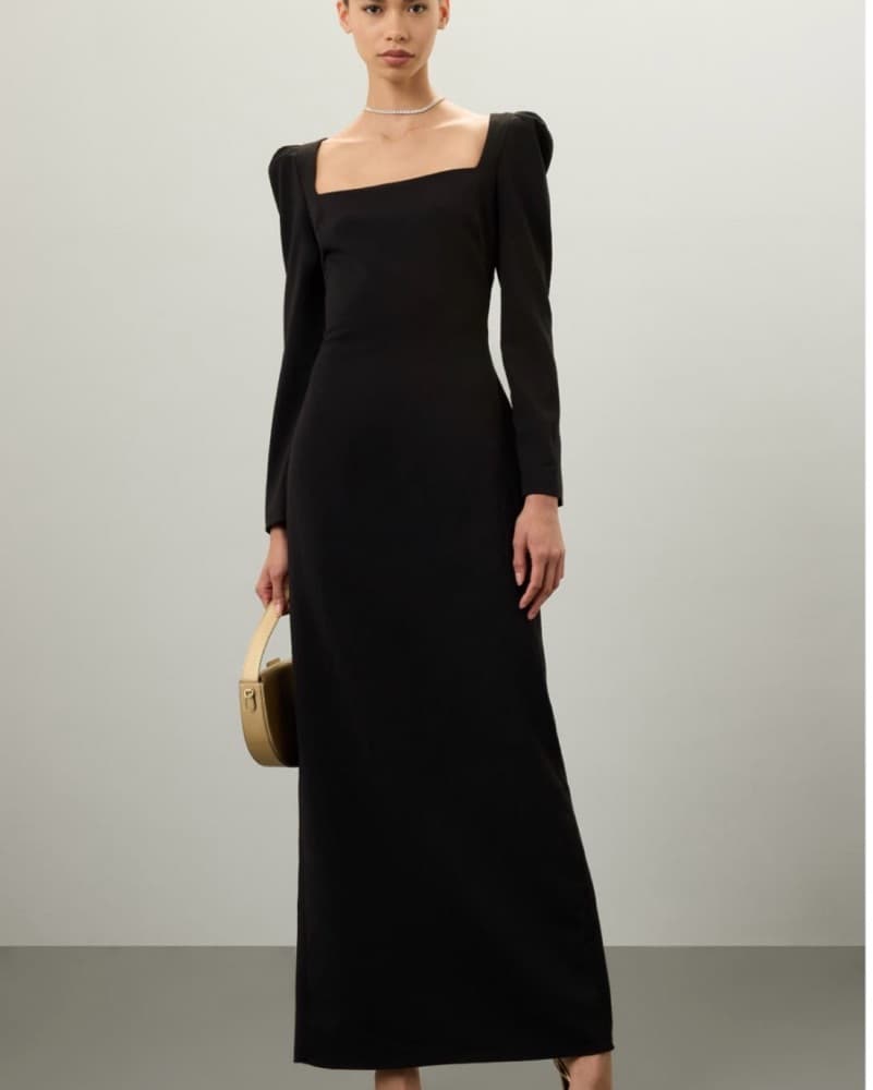 Badgley Mischka Black Puff Sleeves Gown - Image 1