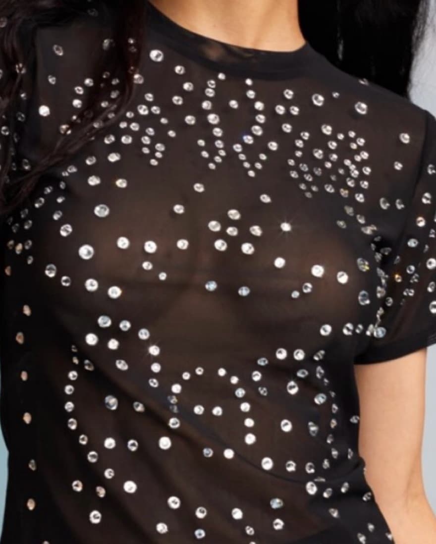 Cynthia Rowley Sheer Bedazzled Top  - Image 2
