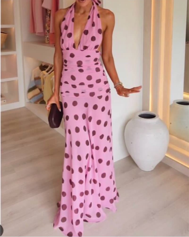 Zara Pink Polka Dot Halter Dress - Image 1