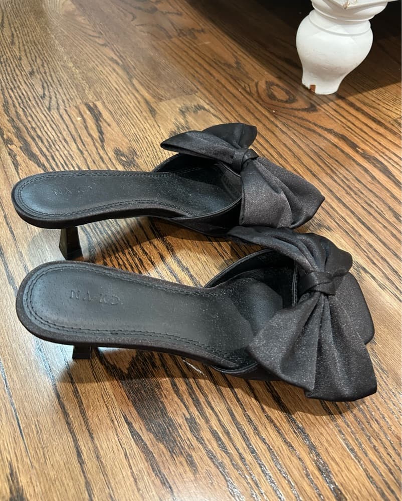 Satin Bow Backless Kitten Heels - Image 2