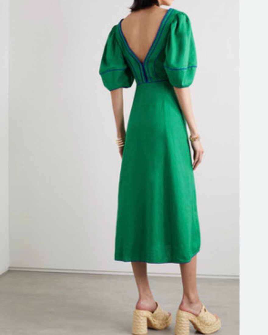 Farm Rio Green Topstiched Midi Dress - Image 3