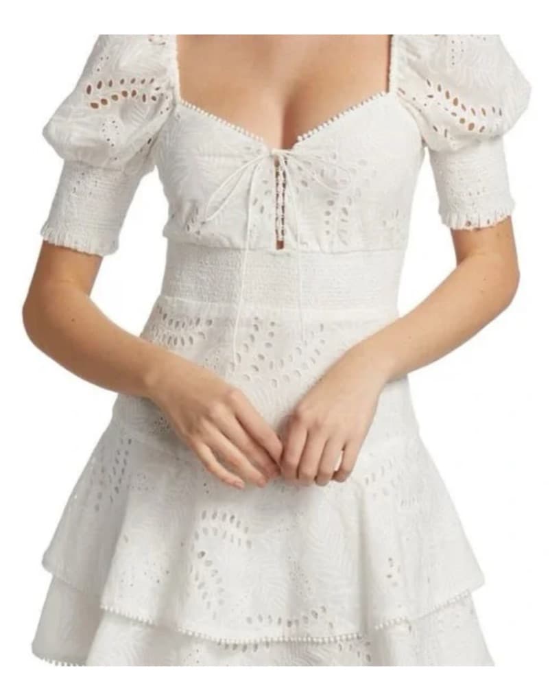 Alice & Olivia White Eyelet Mini Dress - Image 1