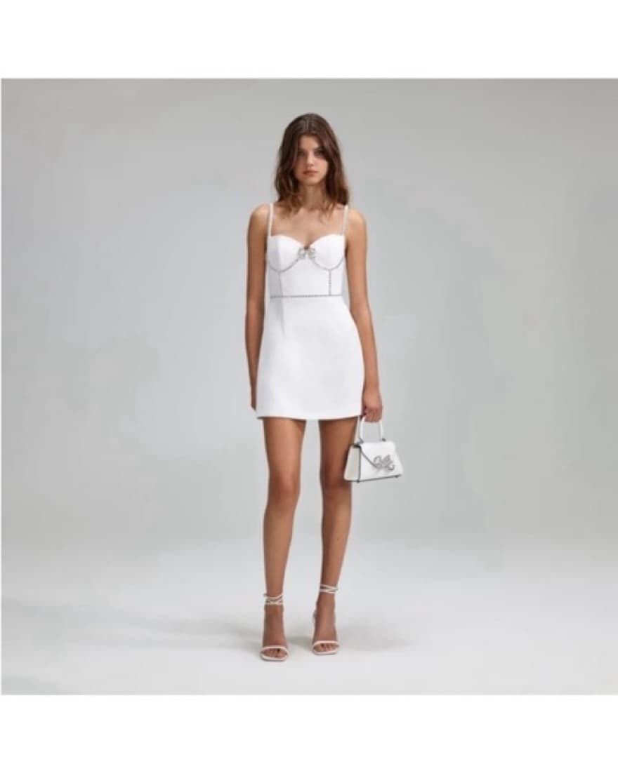 White Crepe Bow Mini Dress Self Potrait  - Image 3