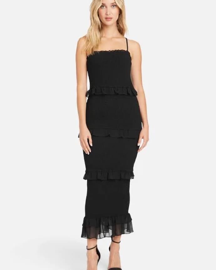 Bebe GEORGETTE SMOCKED MIDI DRESS - Image 1