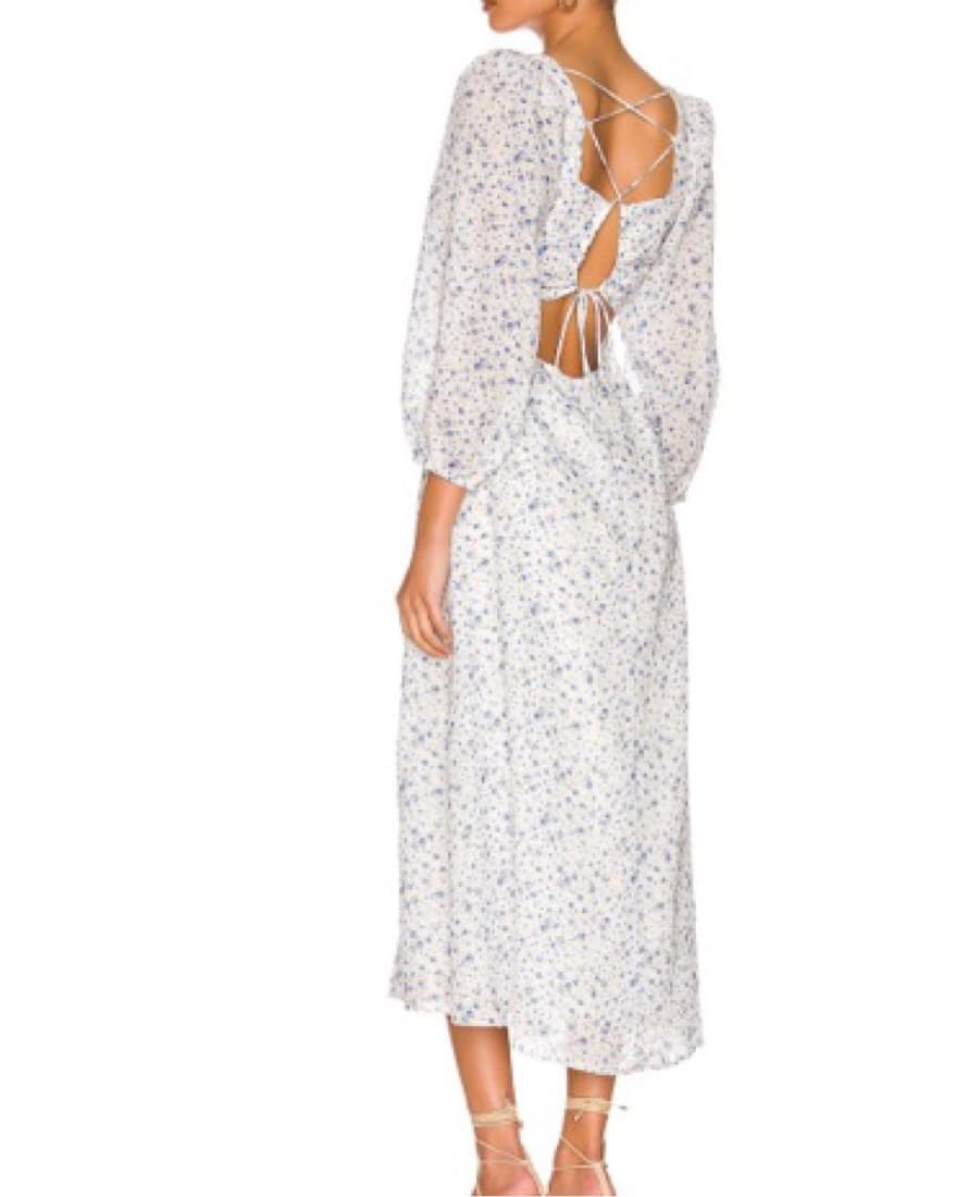 White & Blue Floral 3/4 Sleeve Midi  - Image 2