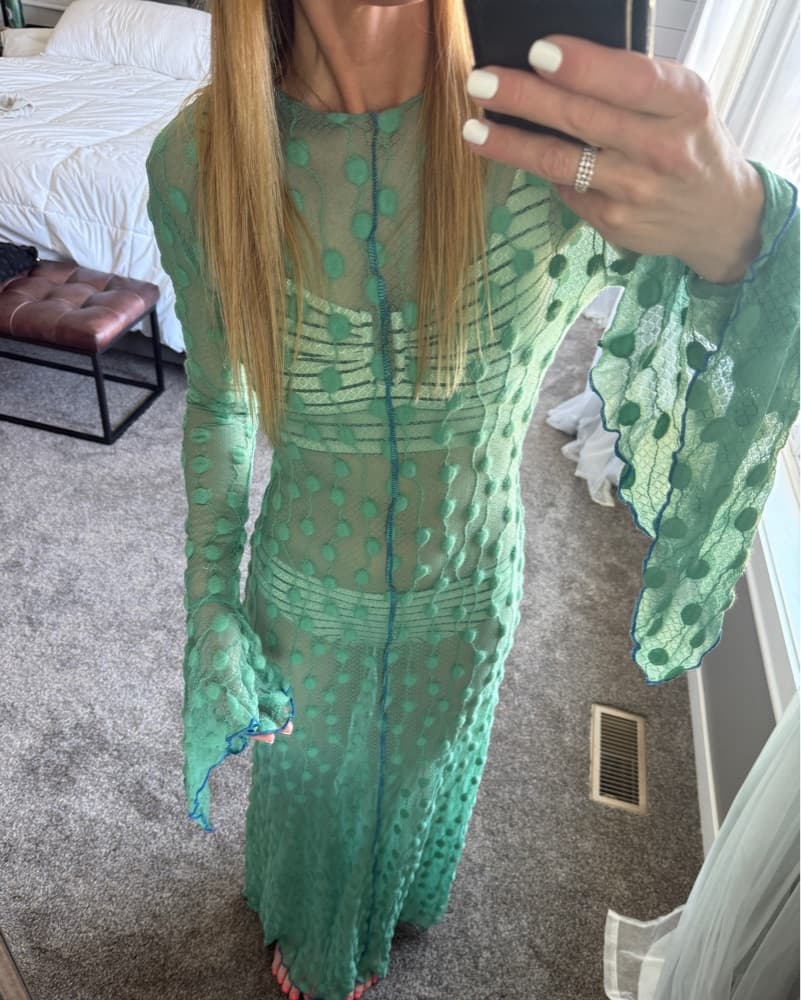 💥 Viral Marfa Green Lace Dress + Scarf - Image 5