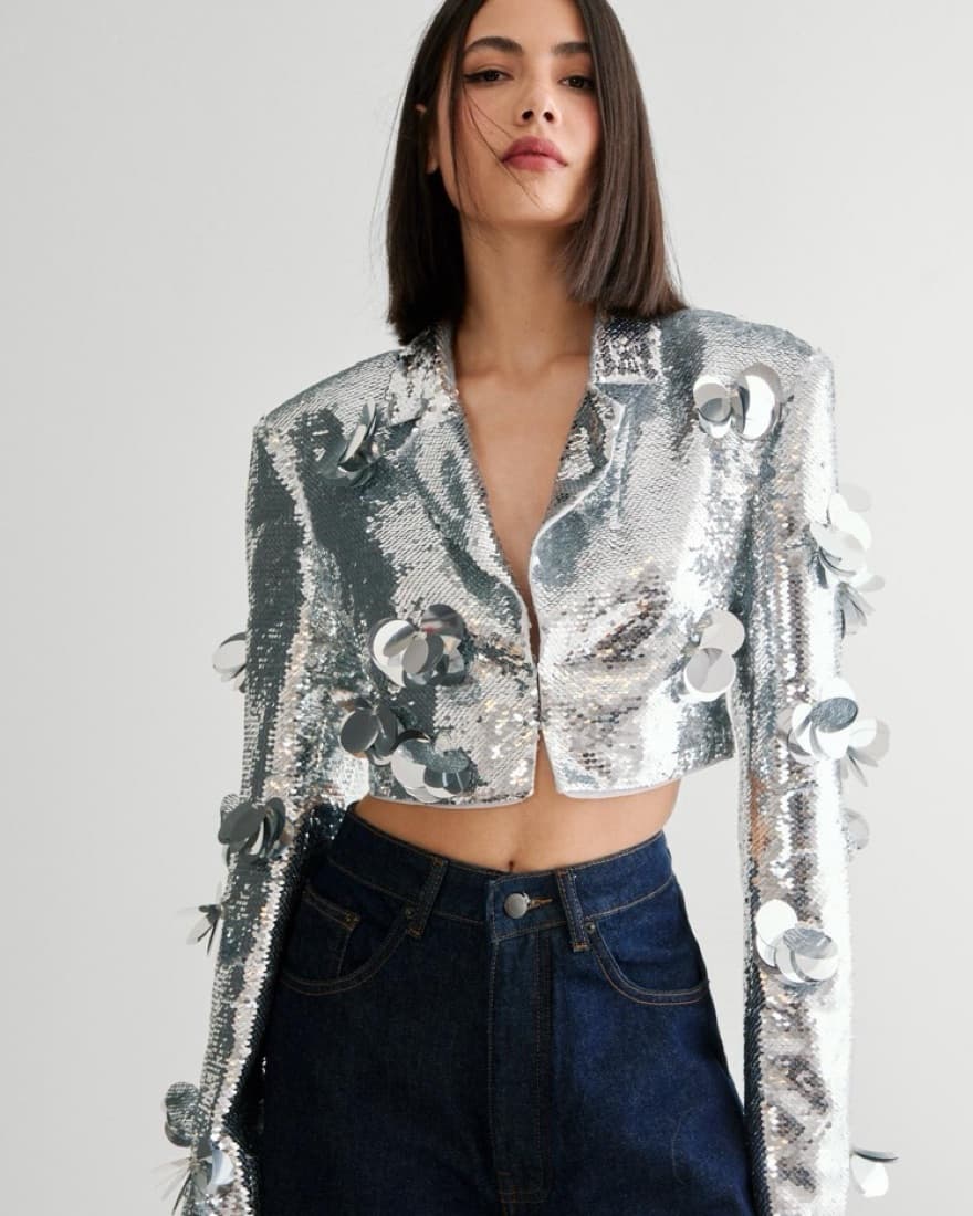 NastyGal Sequin Cropped Blazer - Image 1