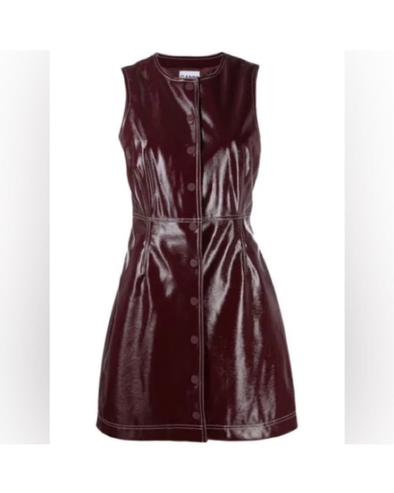 Ganni Burgundy Faux Leather Dress - Image 3