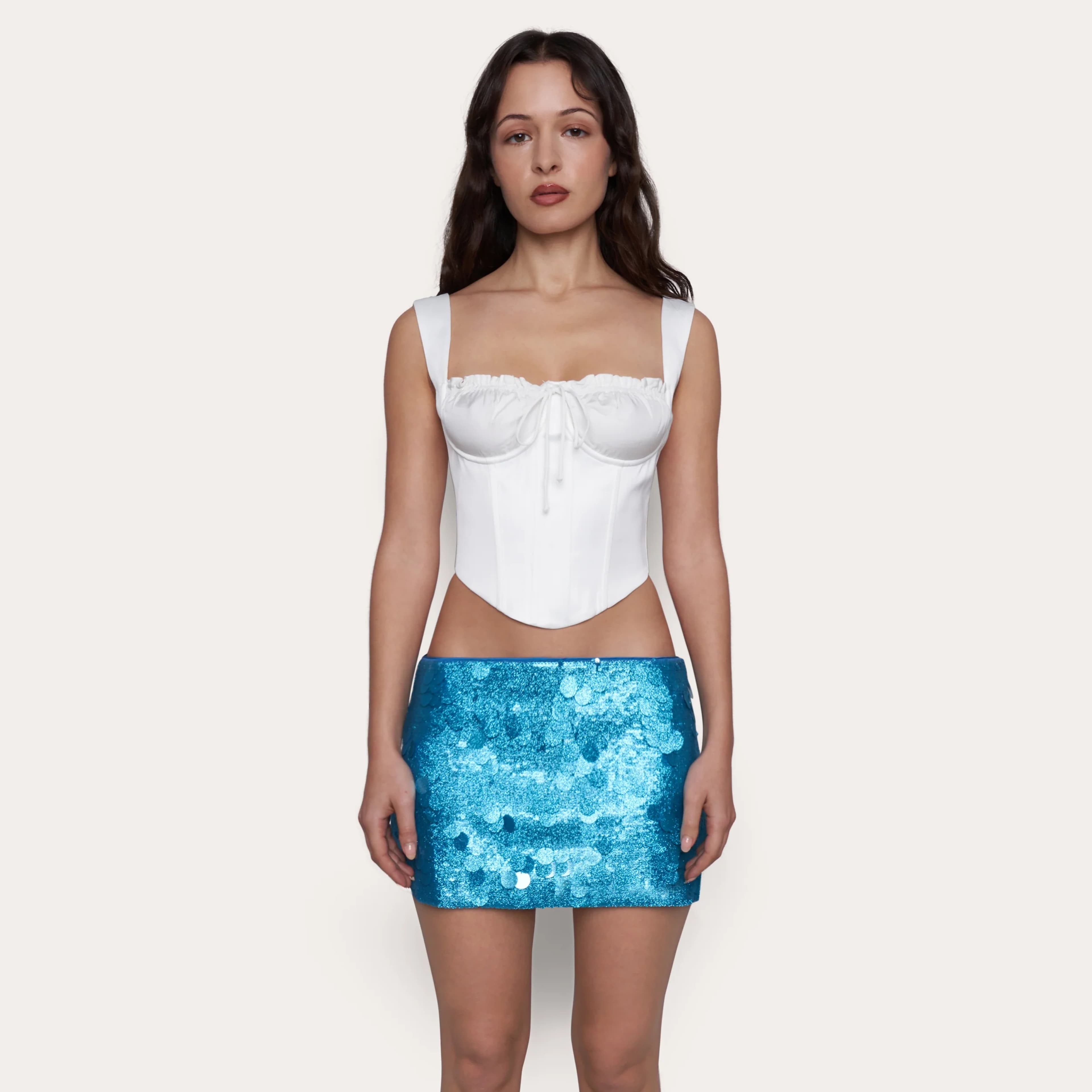 Guizio Low Rise Paillette Skirt Sea Blue - Image 2