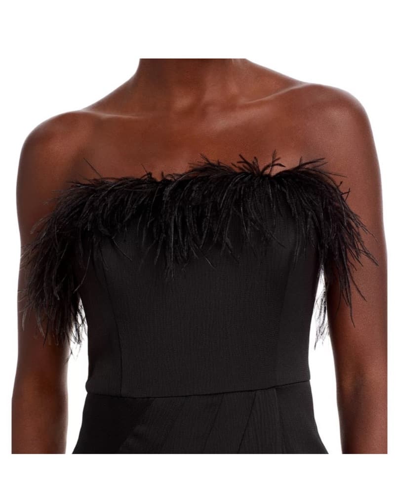 Feathered Strapless Black Gown - Image 3