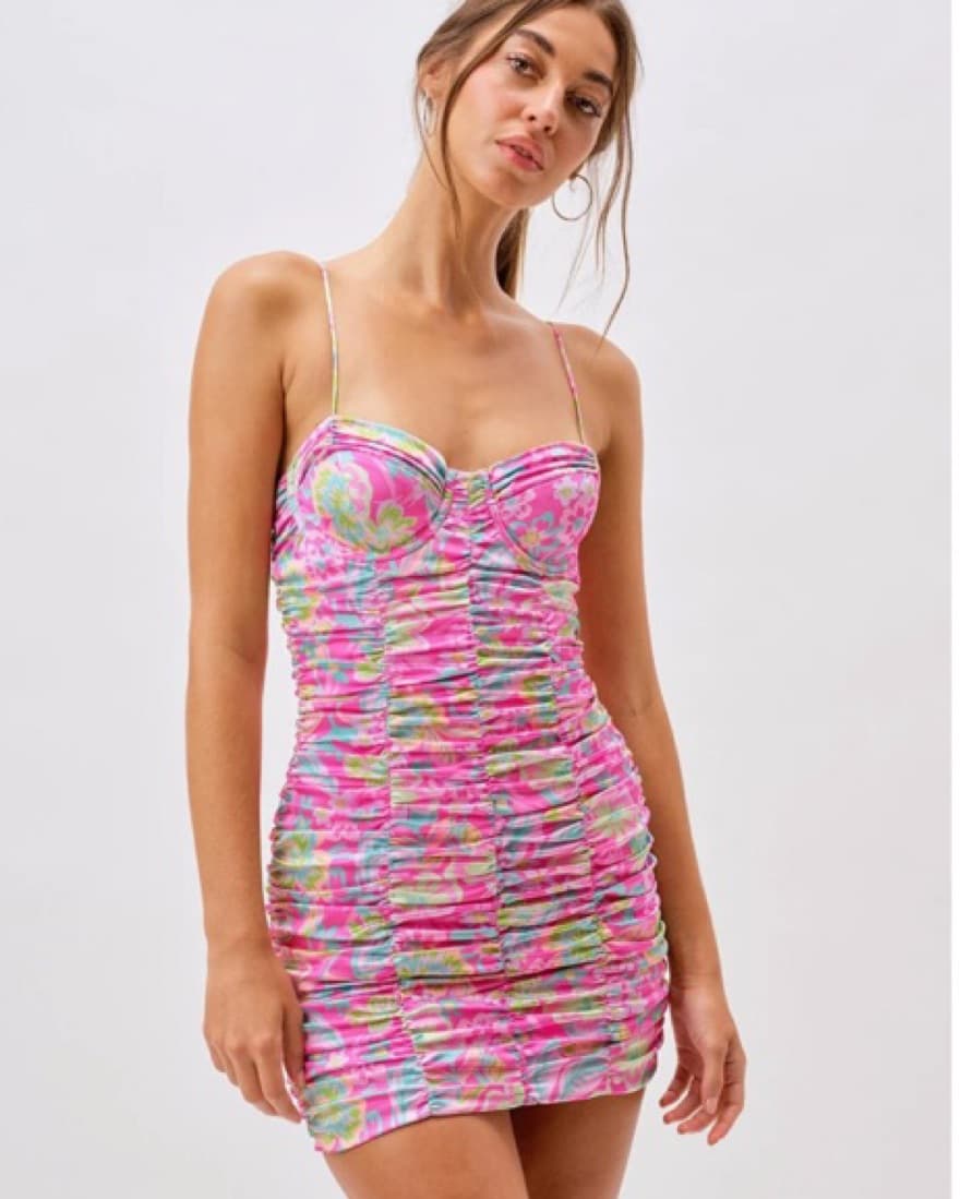 Floral Ruched Bustier Mini Dress - Image 1