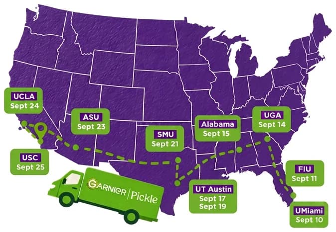 Map of the United States showing the nine tour stops